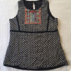 THML navy patterned tank with embroidered front